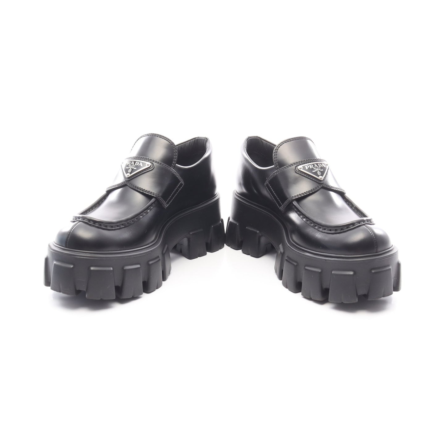 モノリス ブラッシュドレザー ローファー レザー ブラック プラダ シューズ PRADA
