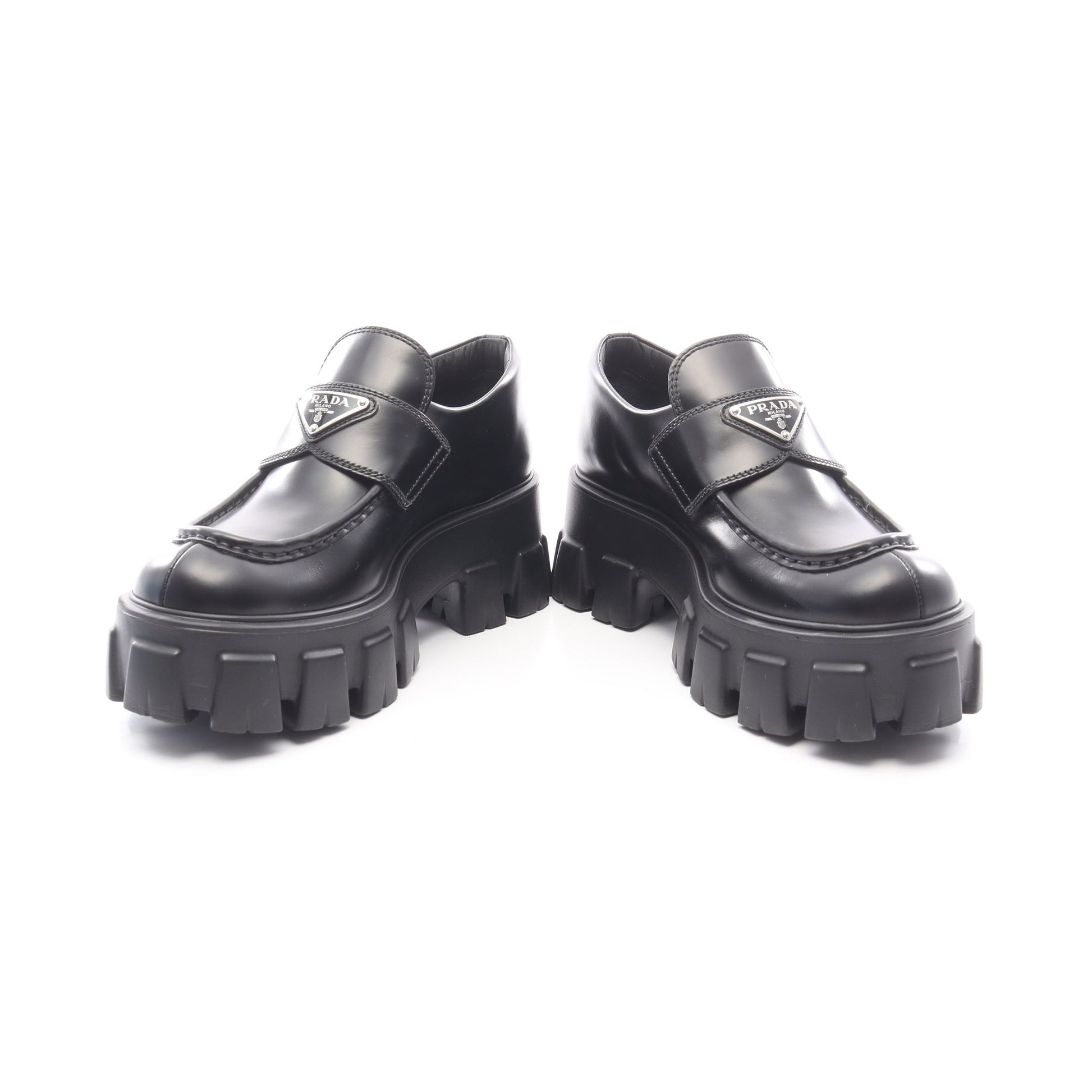 モノリス ブラッシュドレザー ローファー レザー ブラック プラダ シューズ PRADA