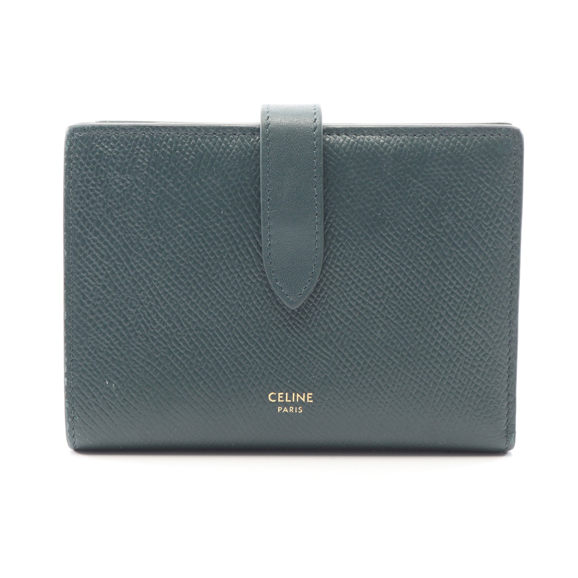 ミディアム ストラップウォレット 二つ折り財布 レザー ダークグリーン セリーヌ 財布・小物 CELINE