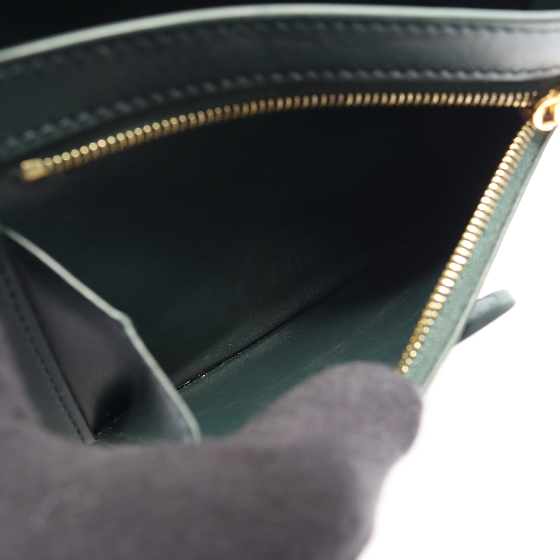 ミディアム ストラップウォレット 二つ折り財布 レザー ダークグリーン セリーヌ 財布・小物 CELINE