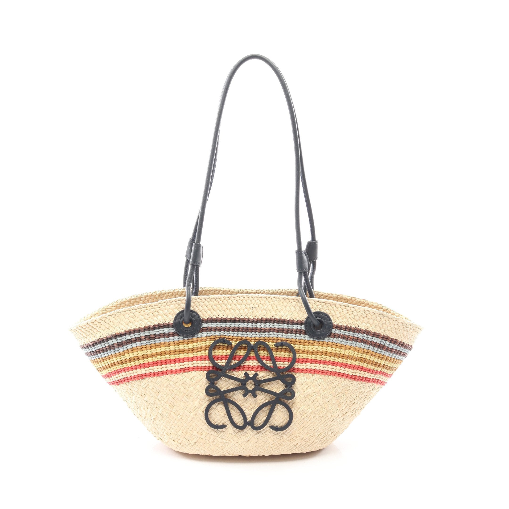 LOEWE バスケットバッグ かごバッグ アナグラム ラフィア ベージュ アナグラム バスケット スモール かごバッグ ラフィア レザー ベージュ