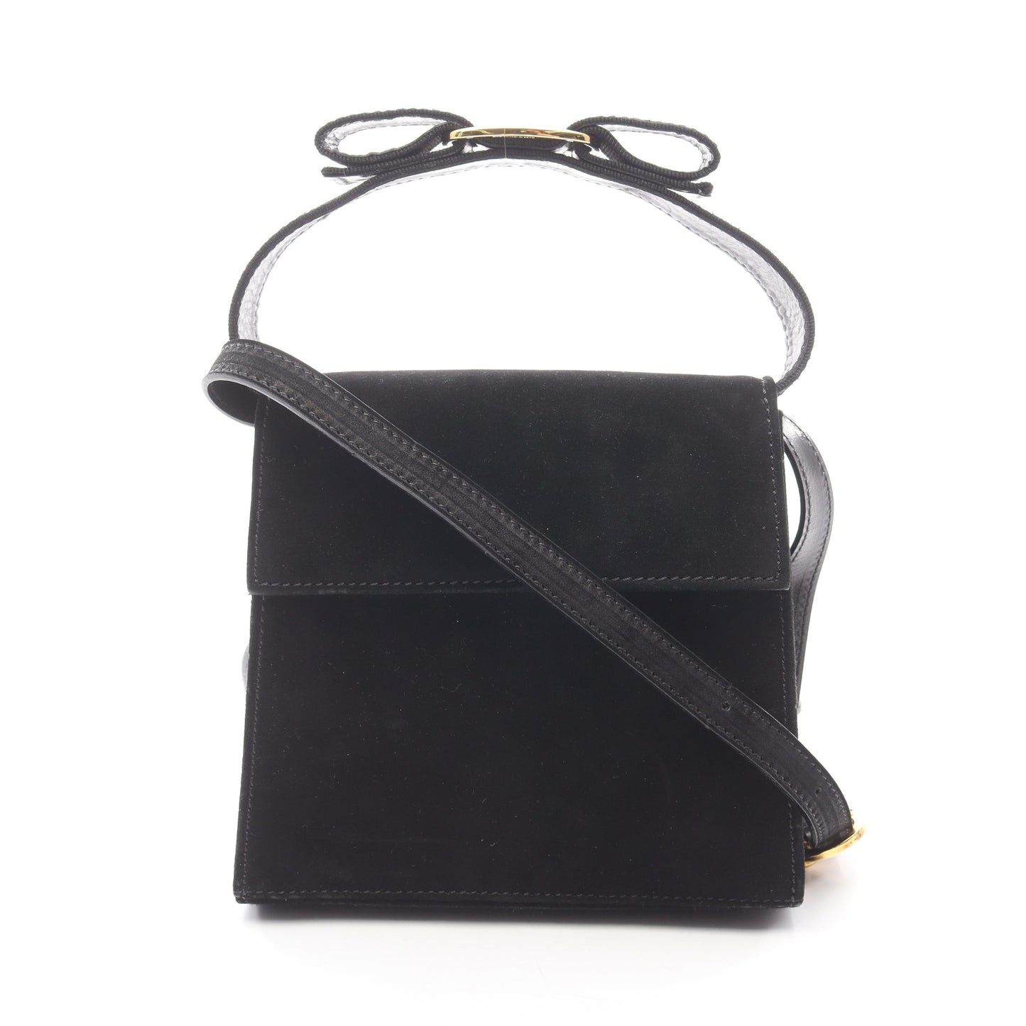 ヴァラリボン 2WAY ハンドバッグ スエード ブラック サルヴァトーレフェラガモ バッグ Salvatore Ferragamo