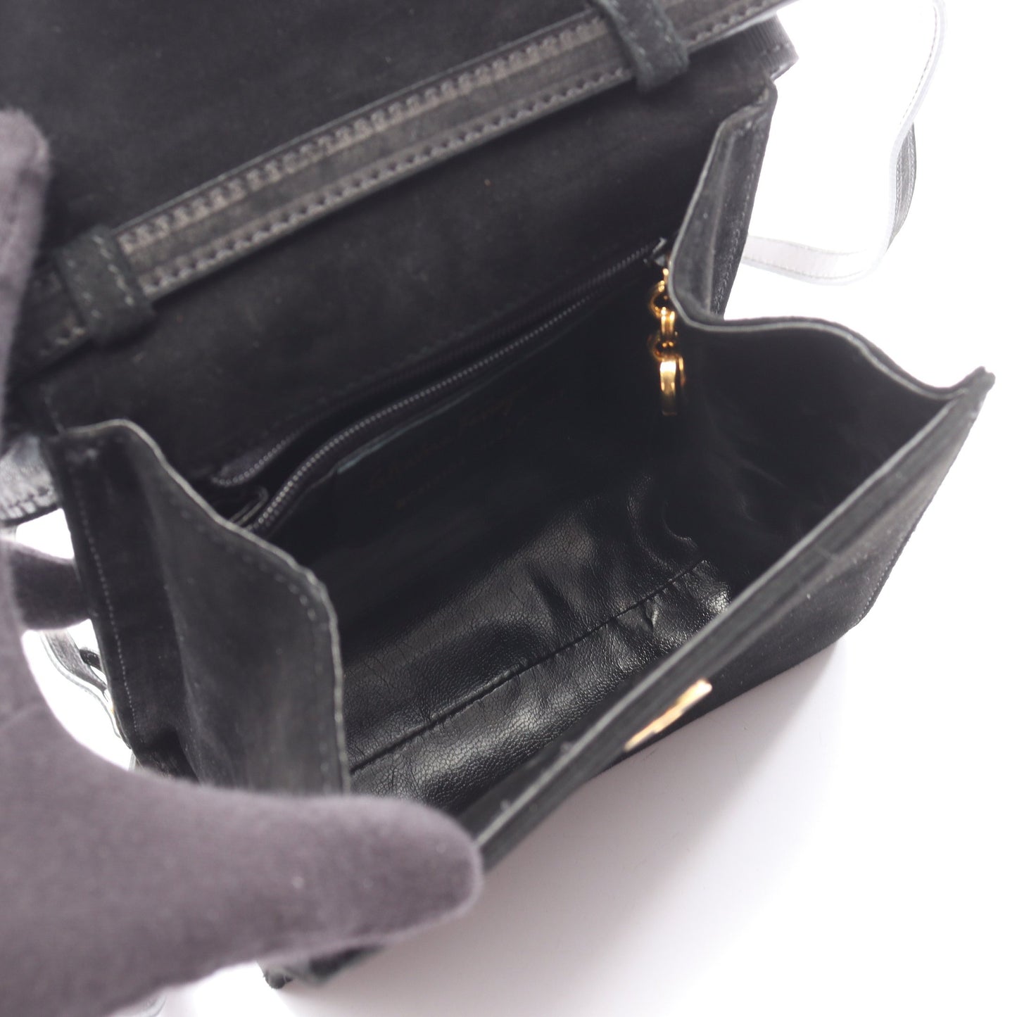 ヴァラリボン 2WAY ハンドバッグ スエード ブラック サルヴァトーレフェラガモ バッグ Salvatore Ferragamo