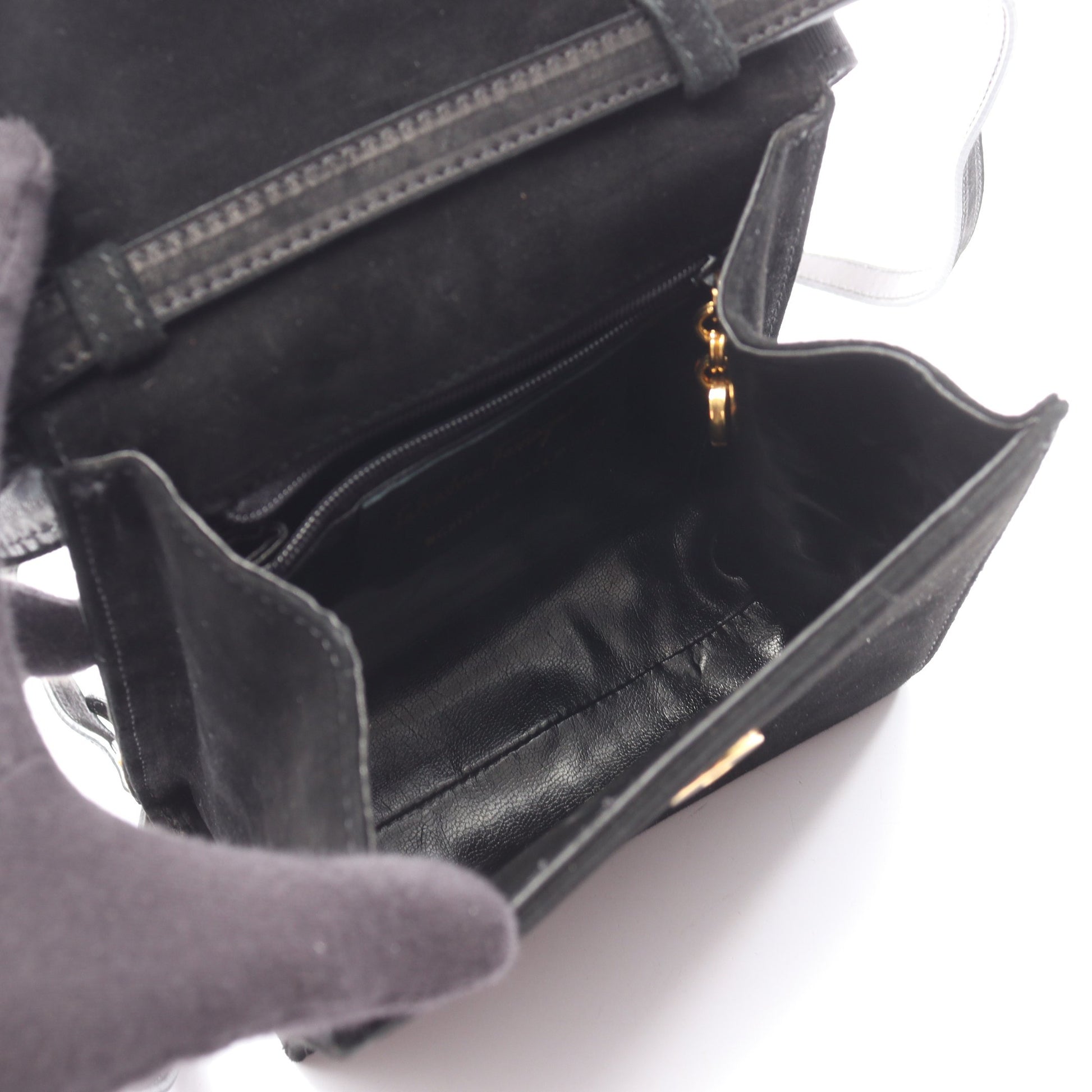 ヴァラリボン 2WAY ハンドバッグ スエード ブラック サルヴァトーレフェラガモ バッグ Salvatore Ferragamo