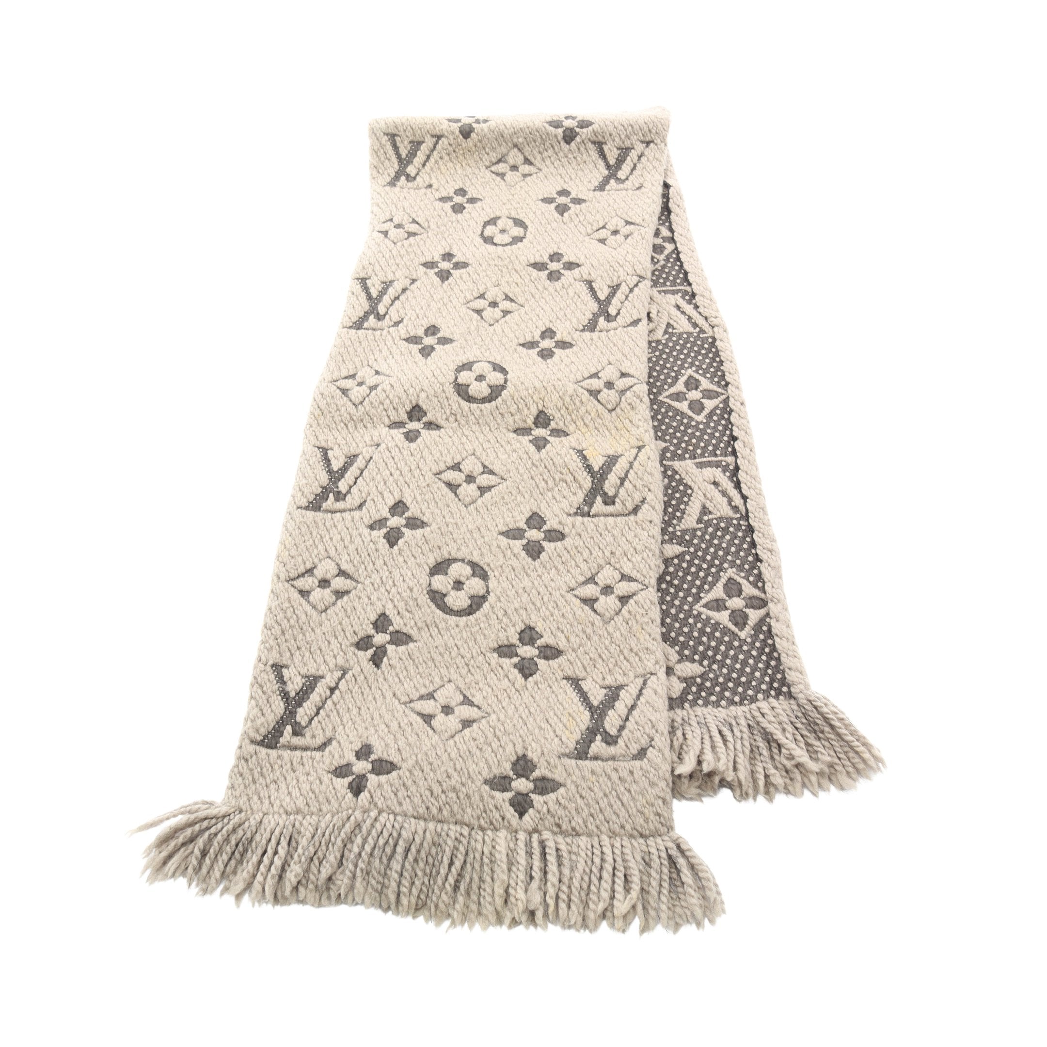 良品 LOUISVUITTON ルイヴィトン モノグラム エトール フルオ マフラー スカーフ カシミヤ ウール グレー k2315 LOUIS VUITTON》リバーシブル仕様 モノグラムファースカーフ (Louis