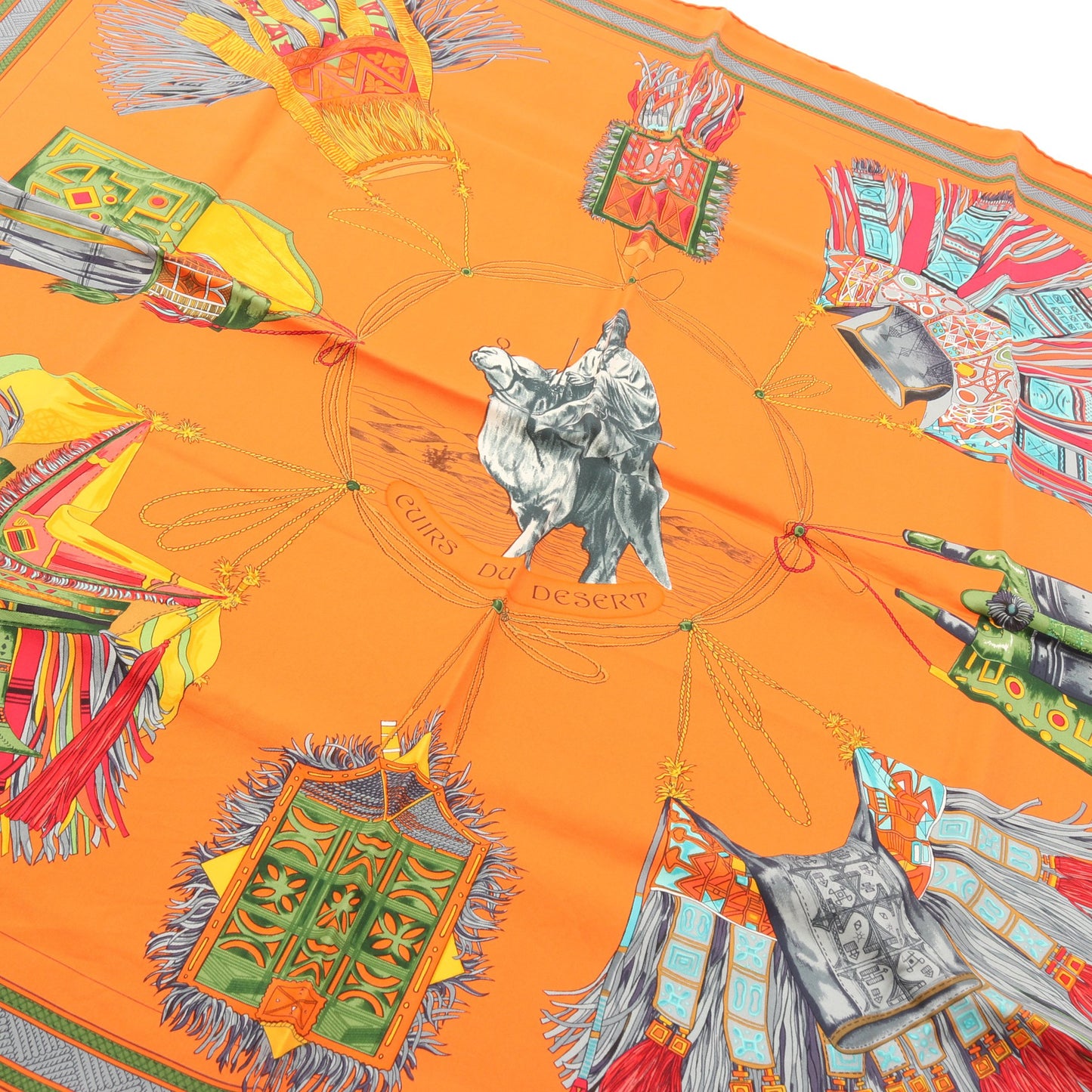 カレ90 CUIRS DU DESERT スカーフ シルク オレンジ マルチカラー エルメス 財布・小物 HERMES