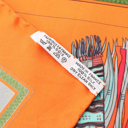 カレ90 CUIRS DU DESERT スカーフ シルク オレンジ マルチカラー エルメス 財布・小物 HERMES