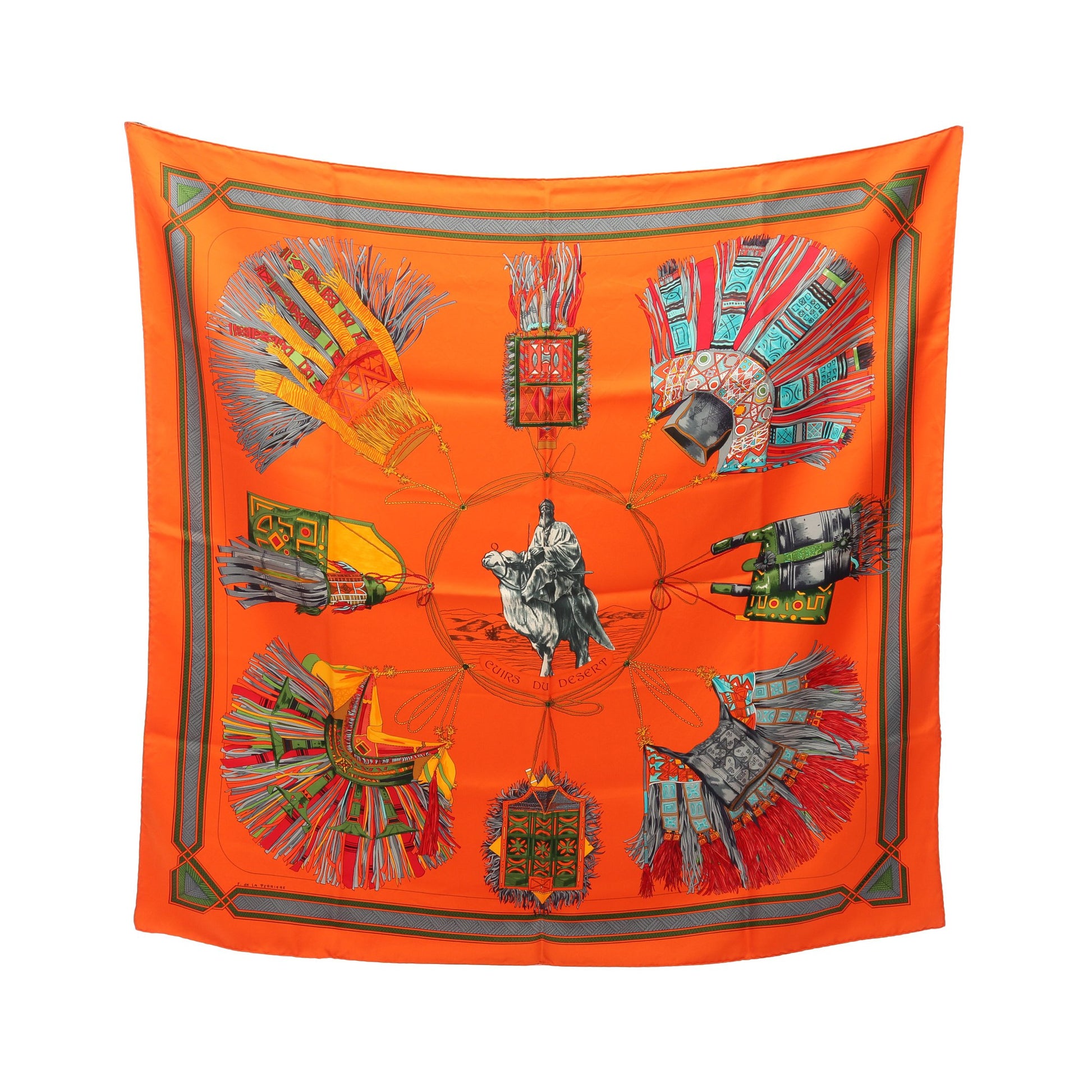 カレ90 CUIRS DU DESERT スカーフ シルク オレンジ マルチカラー エルメス 財布・小物 HERMES