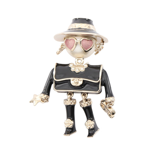 ココマーク ブローチ 人形モチーフ GP フェイクパール ゴールド ブラック オフホワイト B25B シャネル