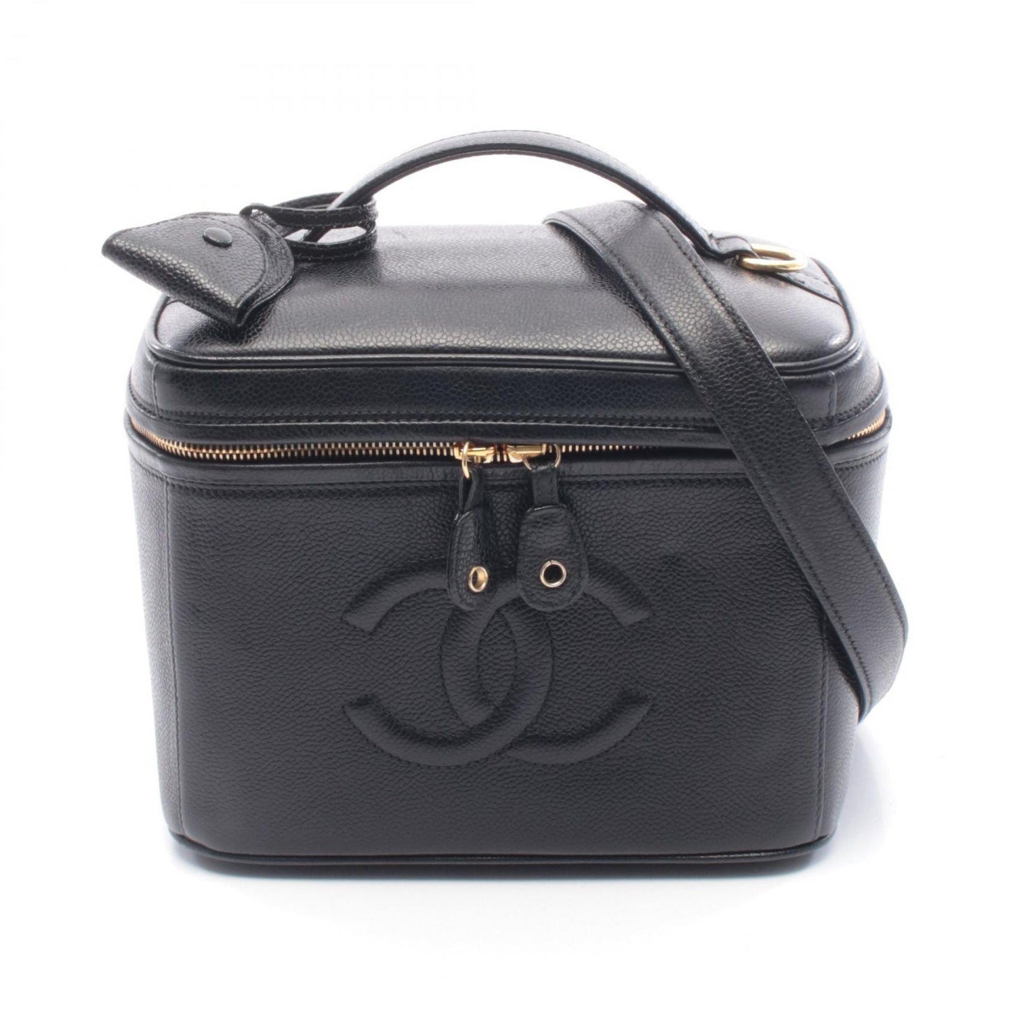 ココマーク ハンドバッグ バニティバッグ キャビアスキン ブラック ゴールド金具 2WAY シャネル バッグ CHANEL