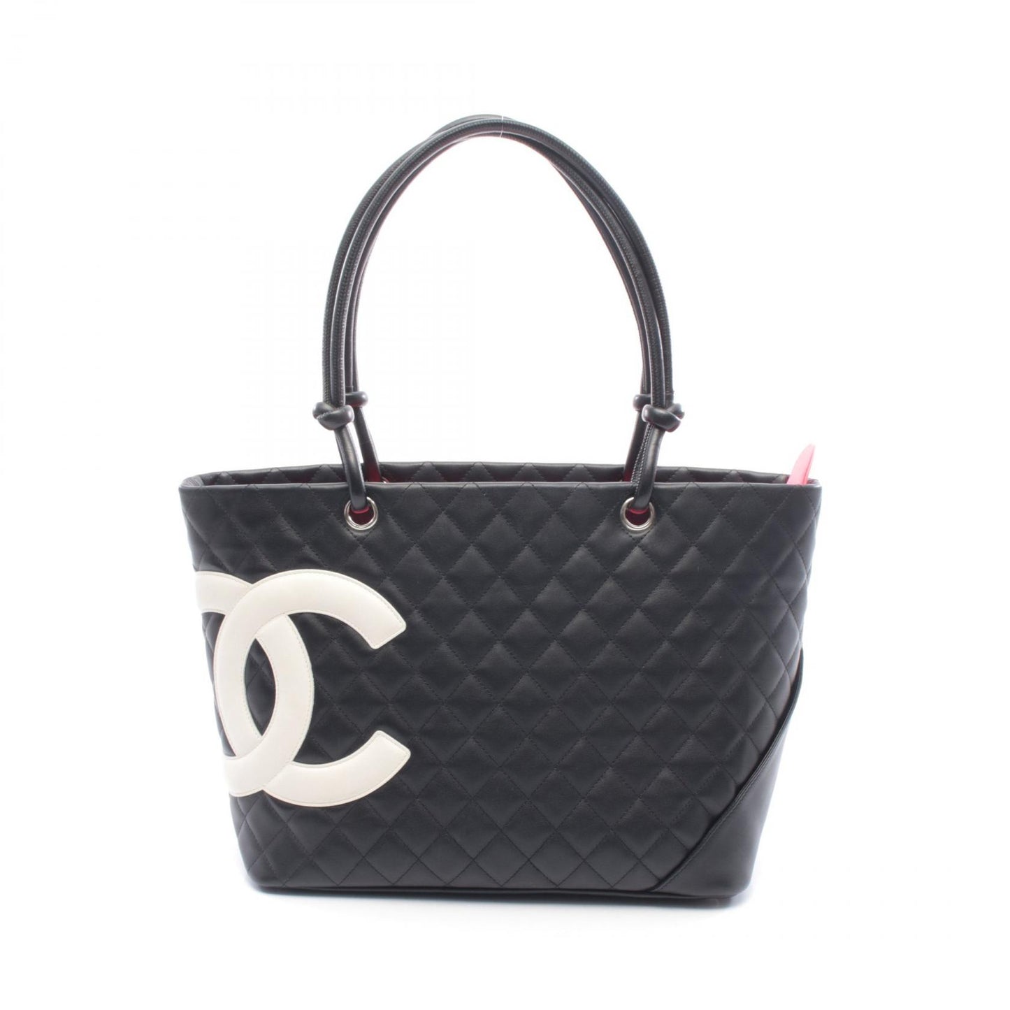 カンボンライン ラージ ショルダーバッグ トートバッグ レザー ブラック ホワイト シルバー金具 シャネル バッグ CHANEL