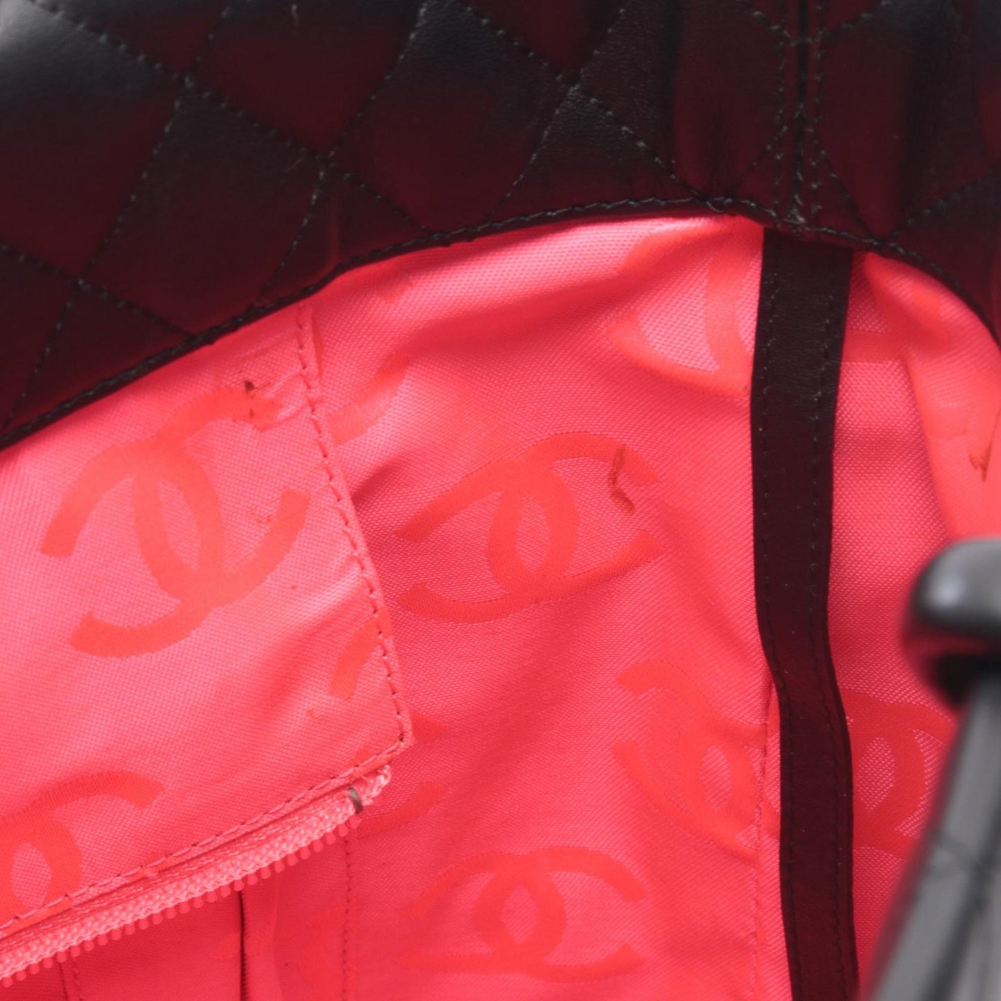 カンボンライン ラージ ショルダーバッグ トートバッグ レザー ブラック ホワイト シルバー金具 シャネル バッグ CHANEL