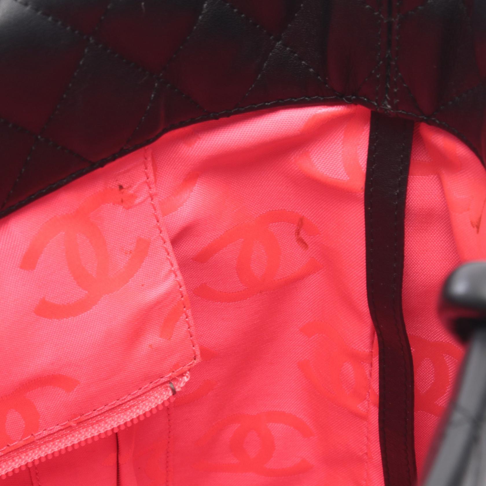 カンボンライン ラージ ショルダーバッグ トートバッグ レザー ブラック ホワイト シルバー金具 シャネル バッグ CHANEL