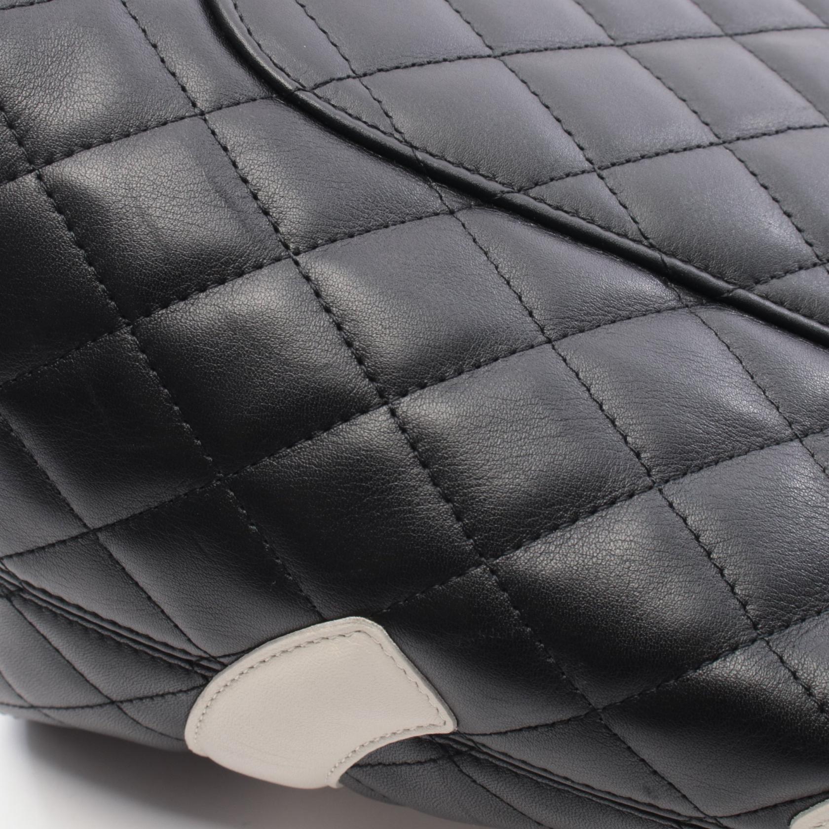 カンボンライン ラージ ショルダーバッグ トートバッグ レザー ブラック ホワイト シルバー金具 シャネル バッグ CHANEL