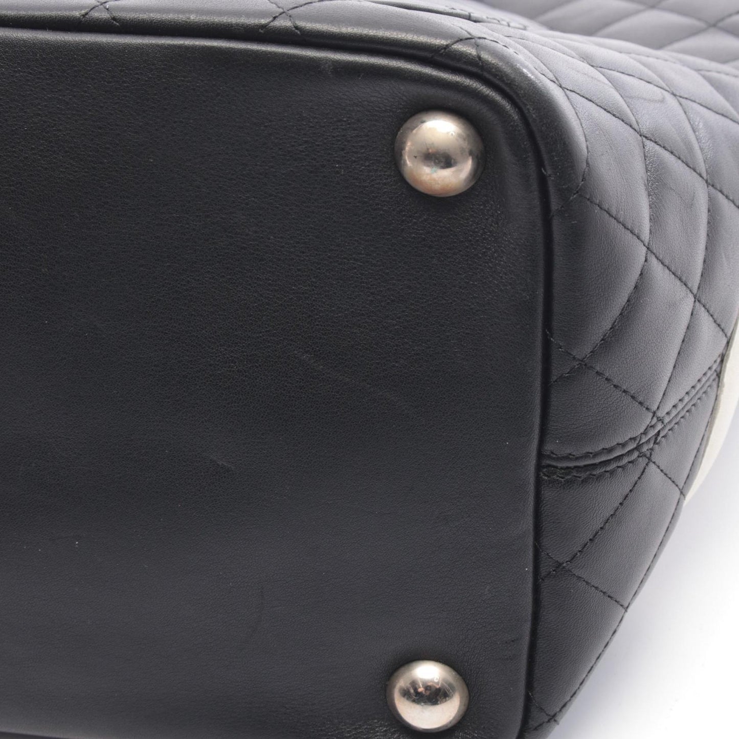 カンボンライン ラージ ショルダーバッグ トートバッグ レザー ブラック ホワイト シルバー金具 シャネル バッグ CHANEL
