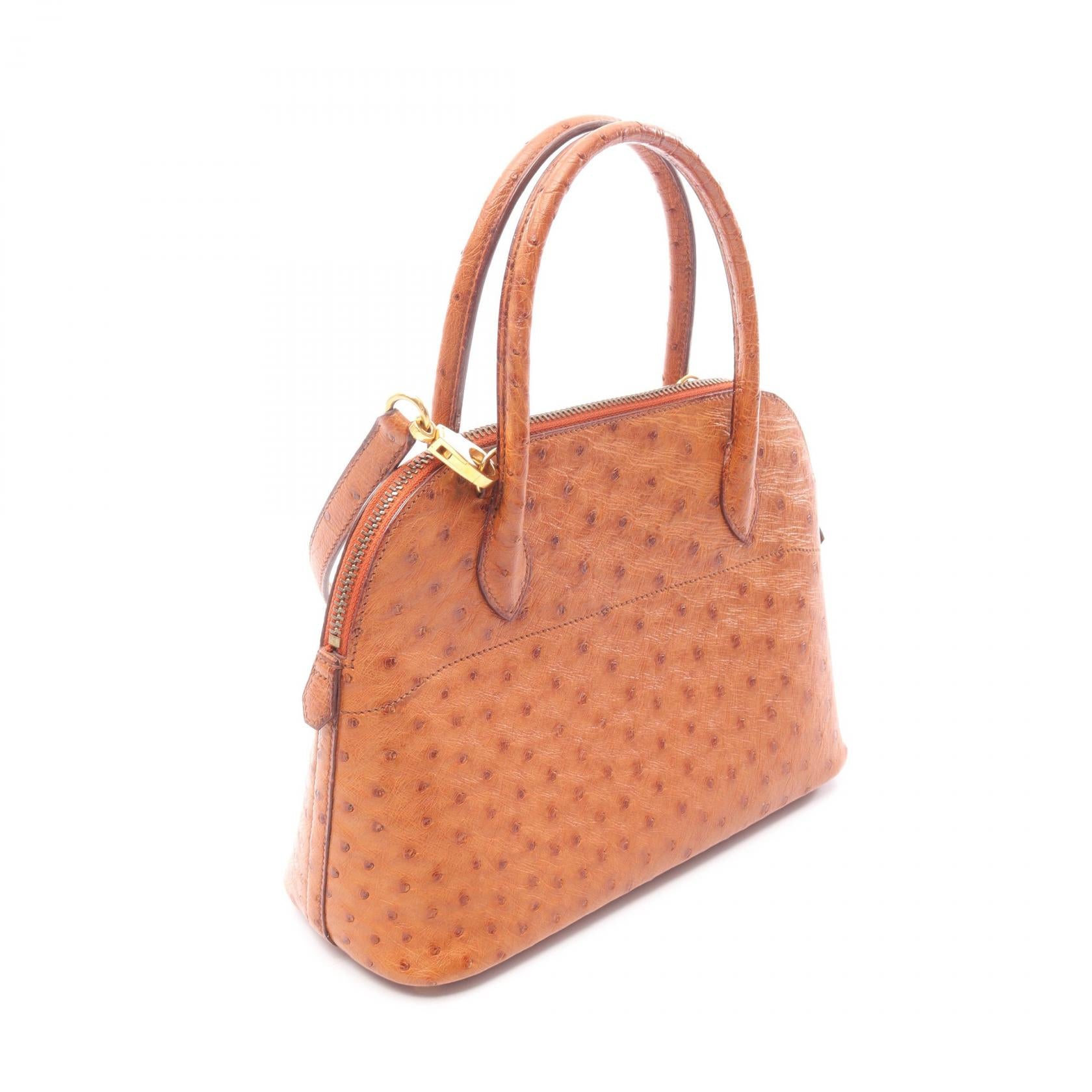 ボリード27 ゴールド ハンドバッグ オーストリッチ ブラウン ゴールド金具 2WAY ○V刻印 エルメス バッグ HERMES