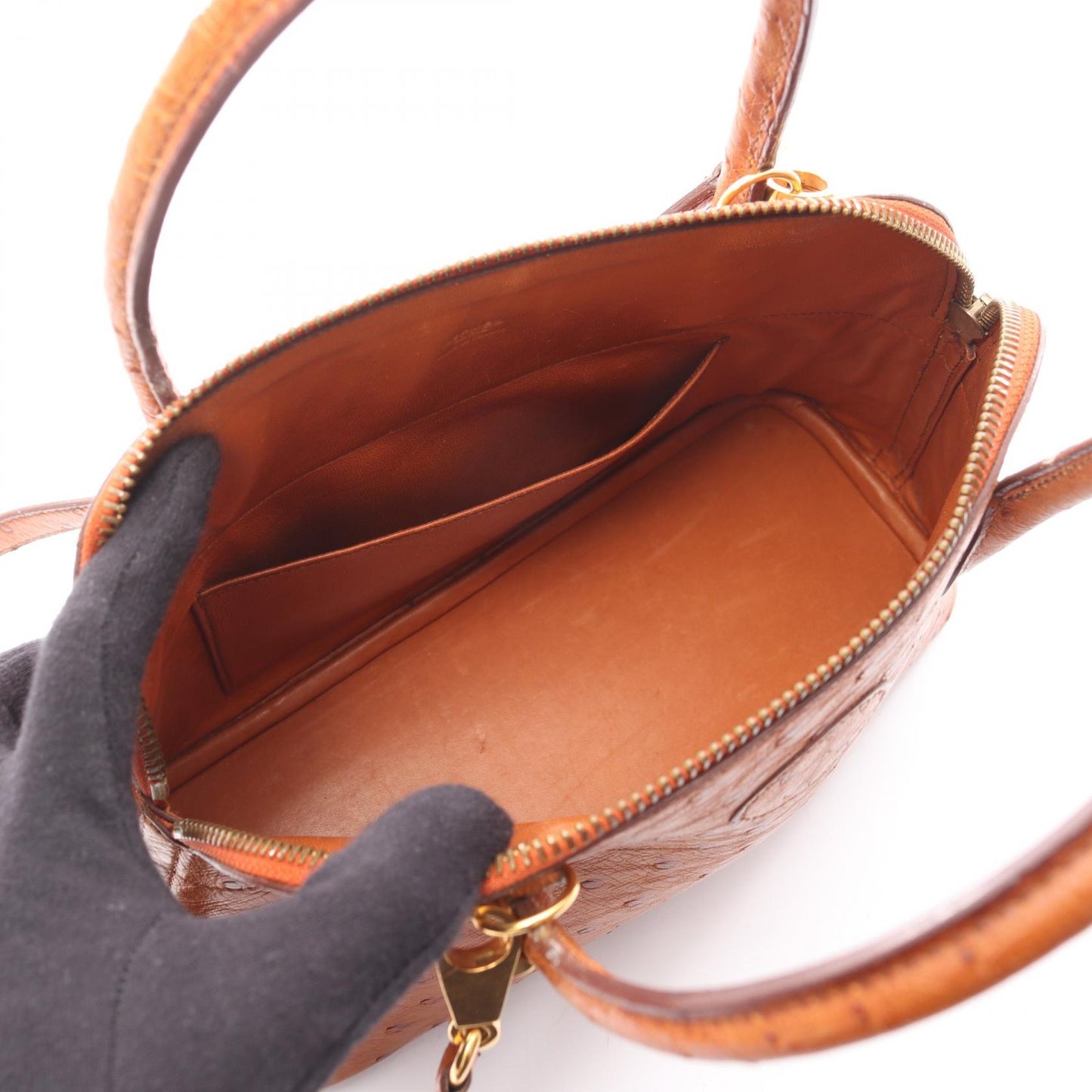 ボリード27 ゴールド ハンドバッグ オーストリッチ ブラウン ゴールド金具 2WAY ○V刻印 エルメス バッグ HERMES