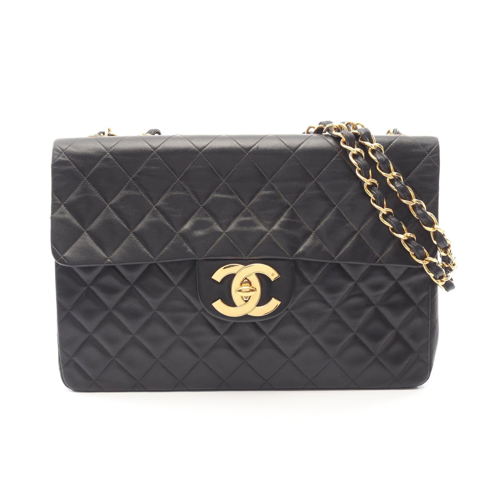 デカマトラッセ34 Wチェーンショルダーバッグ ラムスキン ブラック ゴールド金具 シャネル バッグ CHANEL