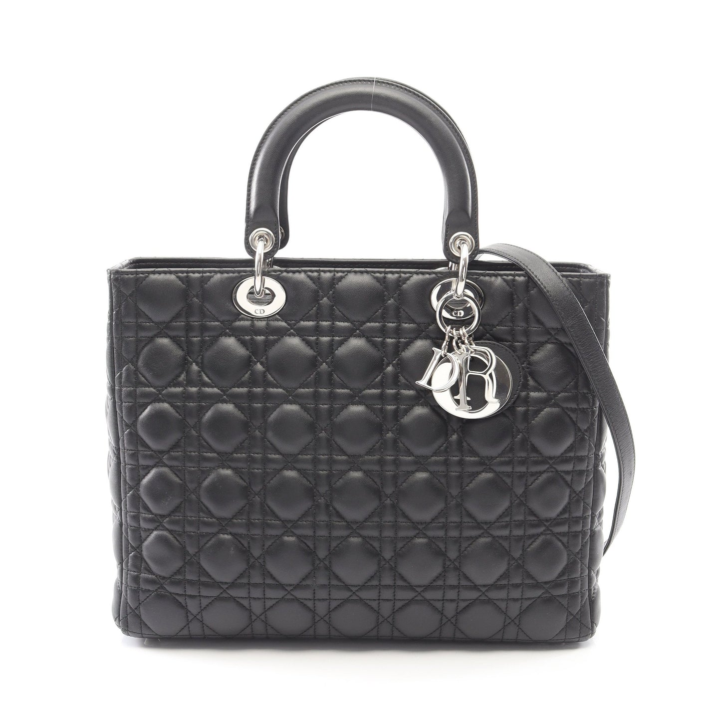 レディディオール ラージ ハンドバッグ レザー ブラック 2WAY クリスチャンディオール バッグ Christian Dior