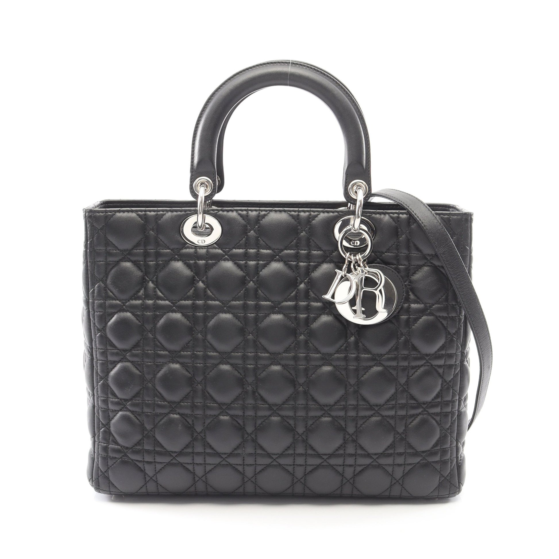 レディディオール ラージ ハンドバッグ レザー ブラック 2WAY クリスチャンディオール バッグ Christian Dior