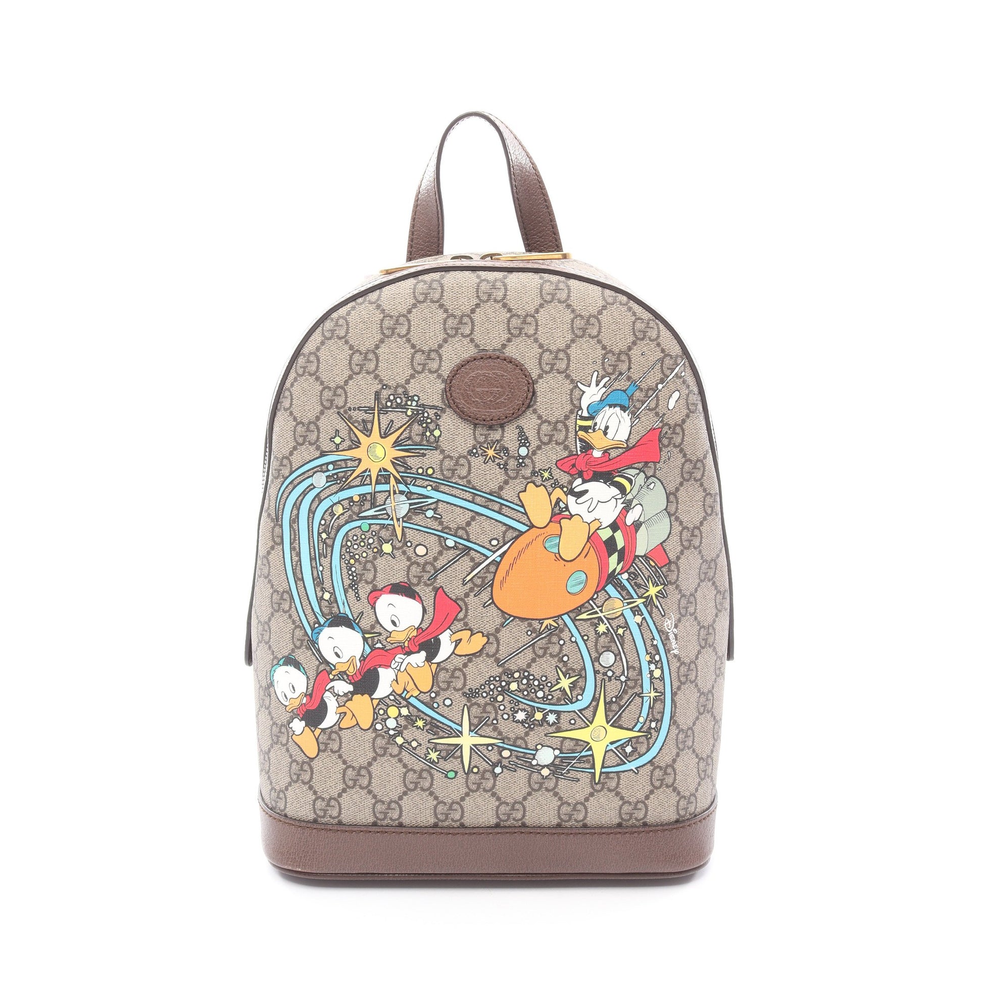 GUCCI × Disney ドナルドダック GGスプリーム バックパック リュックサック PVC レザー ベージュ ダークブラウン マルチカラー グッチ バッグ GUCCI