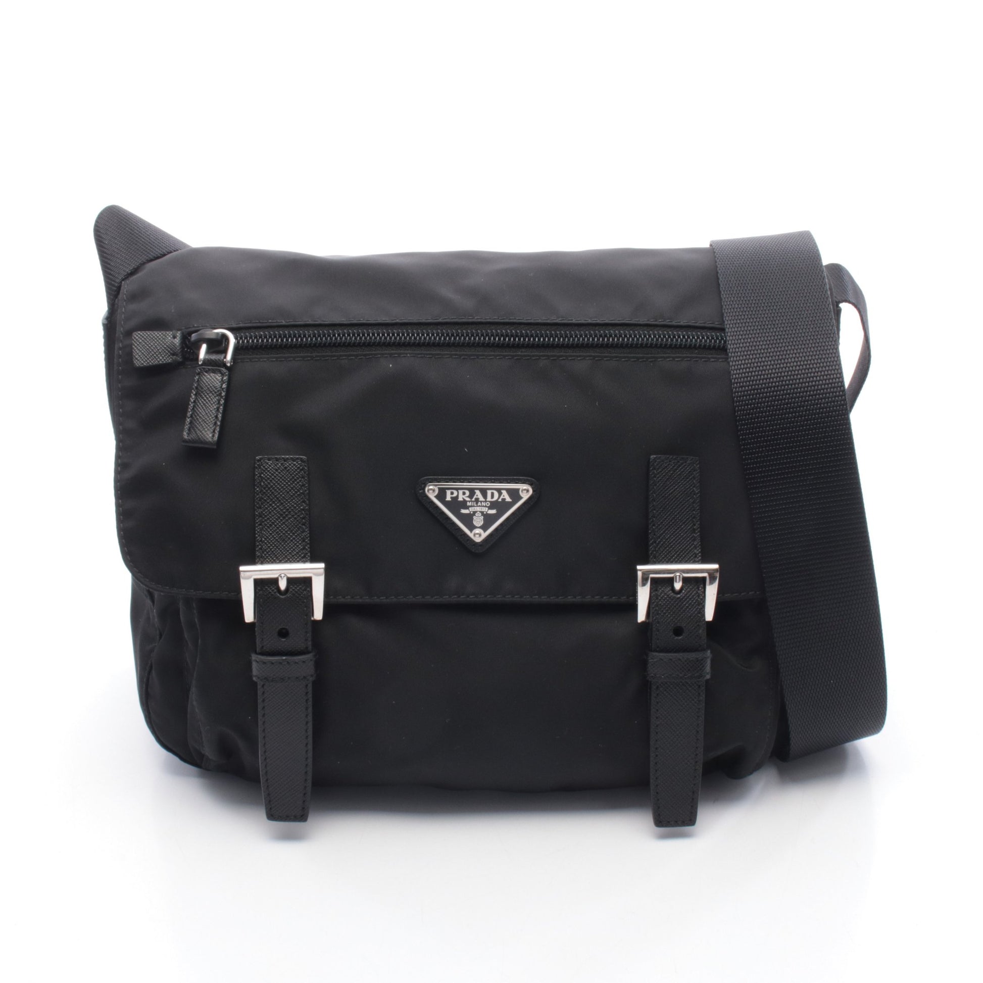 メッセンジャーバッグ ショルダーバッグ ナイロン レザー ブラック プラダ バッグ PRADA
