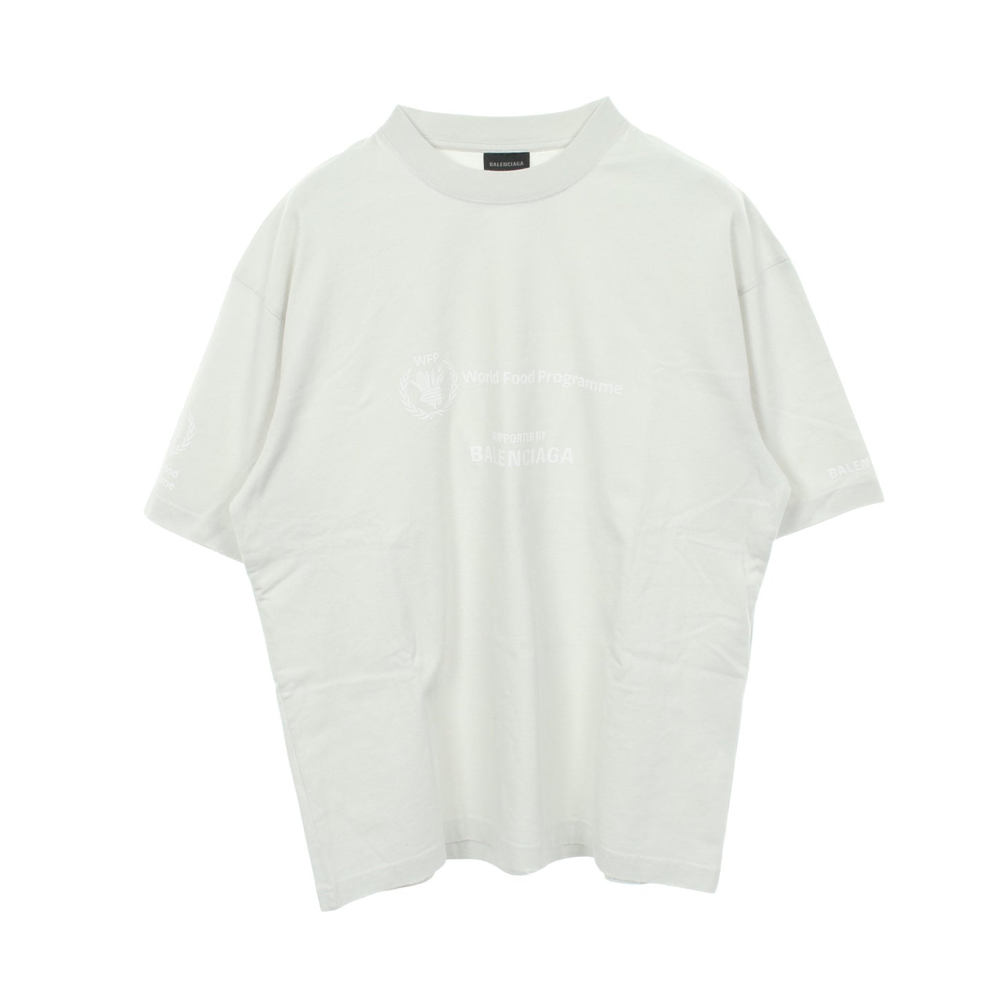 BALENCIAGA × WFP 半袖Tシャツ クルーネック コットン オフホワイト ダメージ加工 バレンシアガ トップス BALENCIAGA
