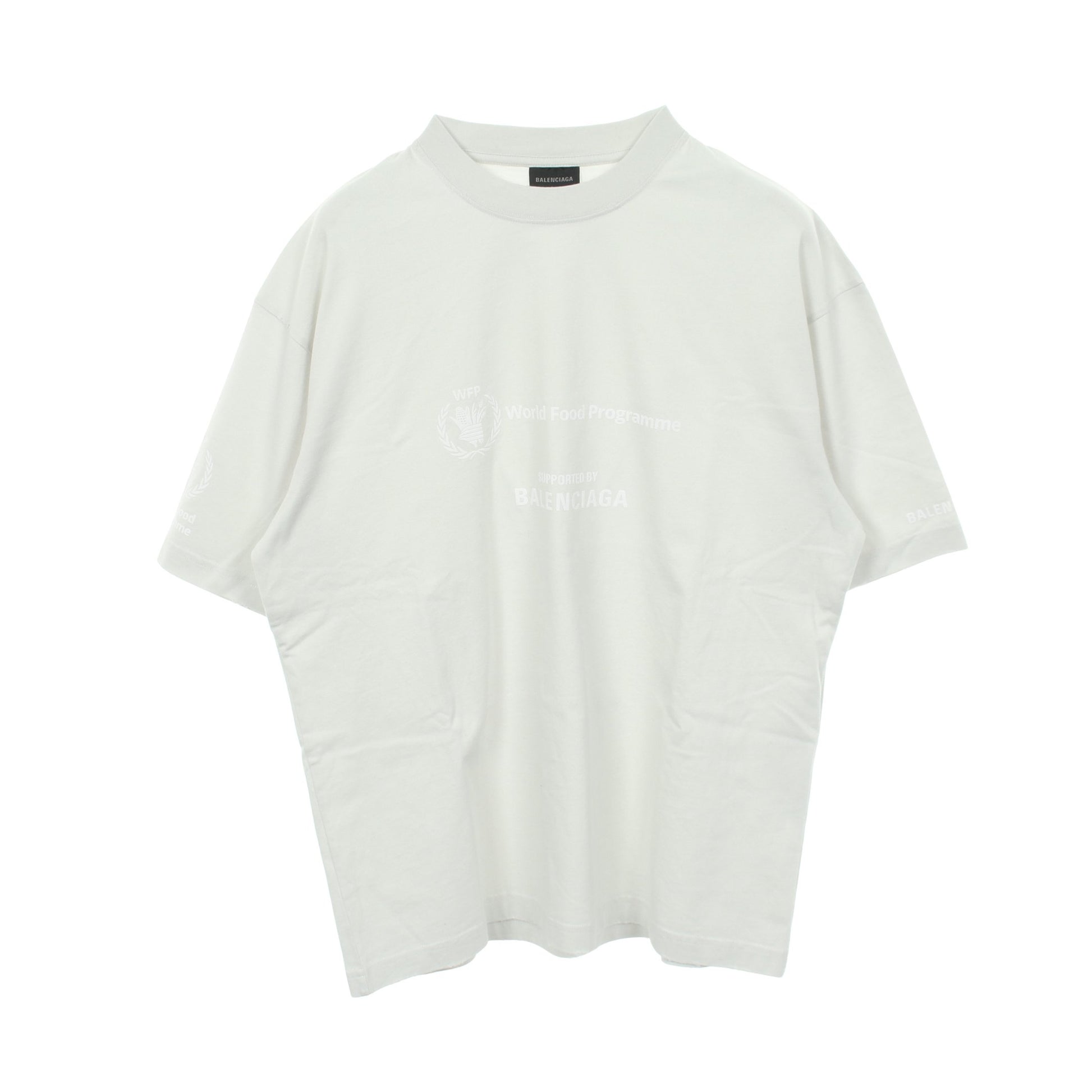 BALENCIAGA × WFP 半袖Tシャツ クルーネック コットン オフホワイト ダメージ加工 バレンシアガ トップス BALENCIAGA