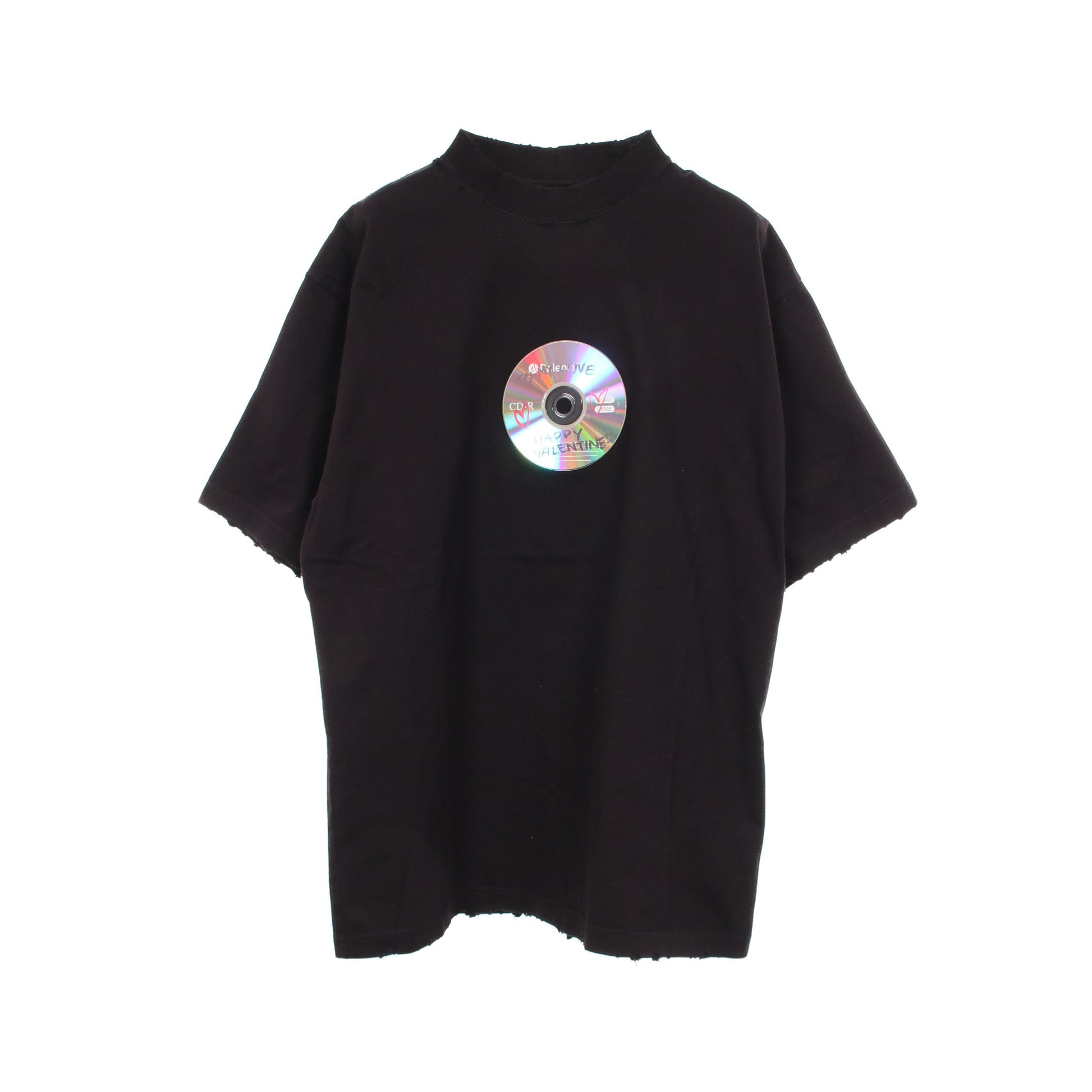 Valentine CD 半袖Tシャツ コットン ブラック ダメージ加工 バレンシアガ トップス BALENCIAGA