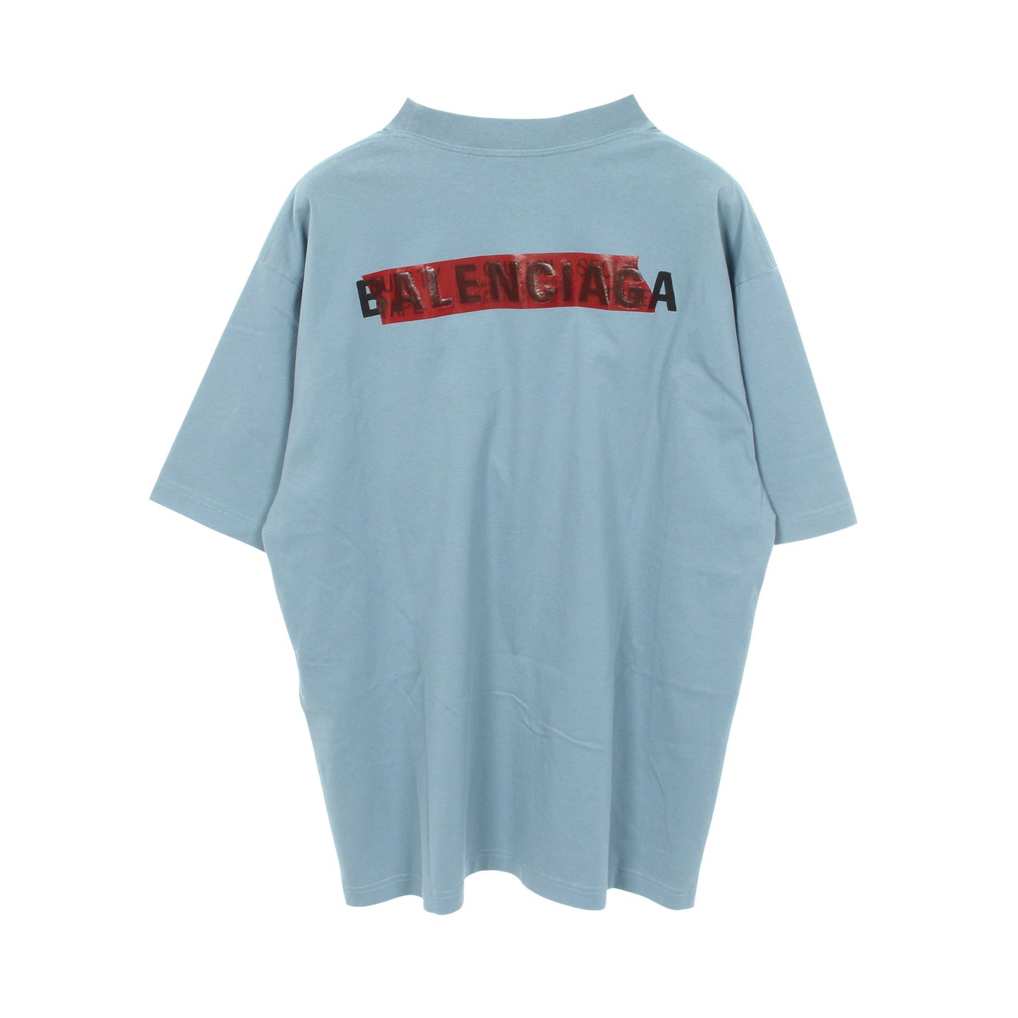 テーピングロゴ 半袖Tシャツ クルーネック コットン ライトブルー バレンシアガ トップス BALENCIAGA