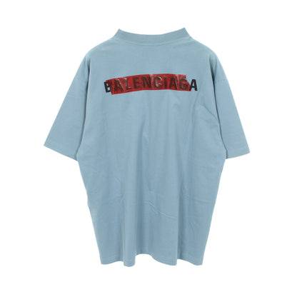 テーピングロゴ 半袖Tシャツ クルーネック コットン ライトブルー バレンシアガ トップス BALENCIAGA