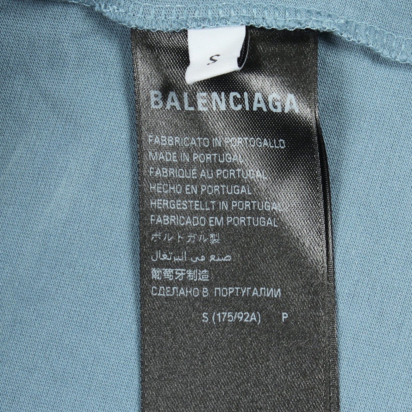 テーピングロゴ 半袖Tシャツ クルーネック コットン ライトブルー バレンシアガ トップス BALENCIAGA
