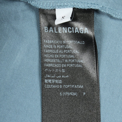 テーピングロゴ 半袖Tシャツ クルーネック コットン ライトブルー バレンシアガ トップス BALENCIAGA