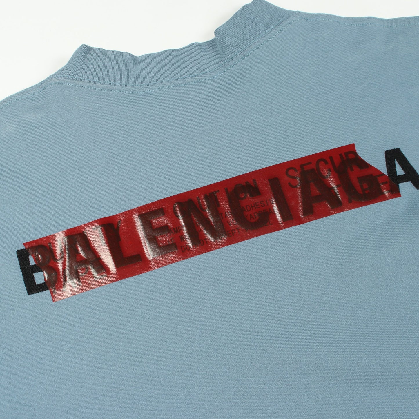 テーピングロゴ 半袖Tシャツ クルーネック コットン ライトブルー バレンシアガ トップス BALENCIAGA