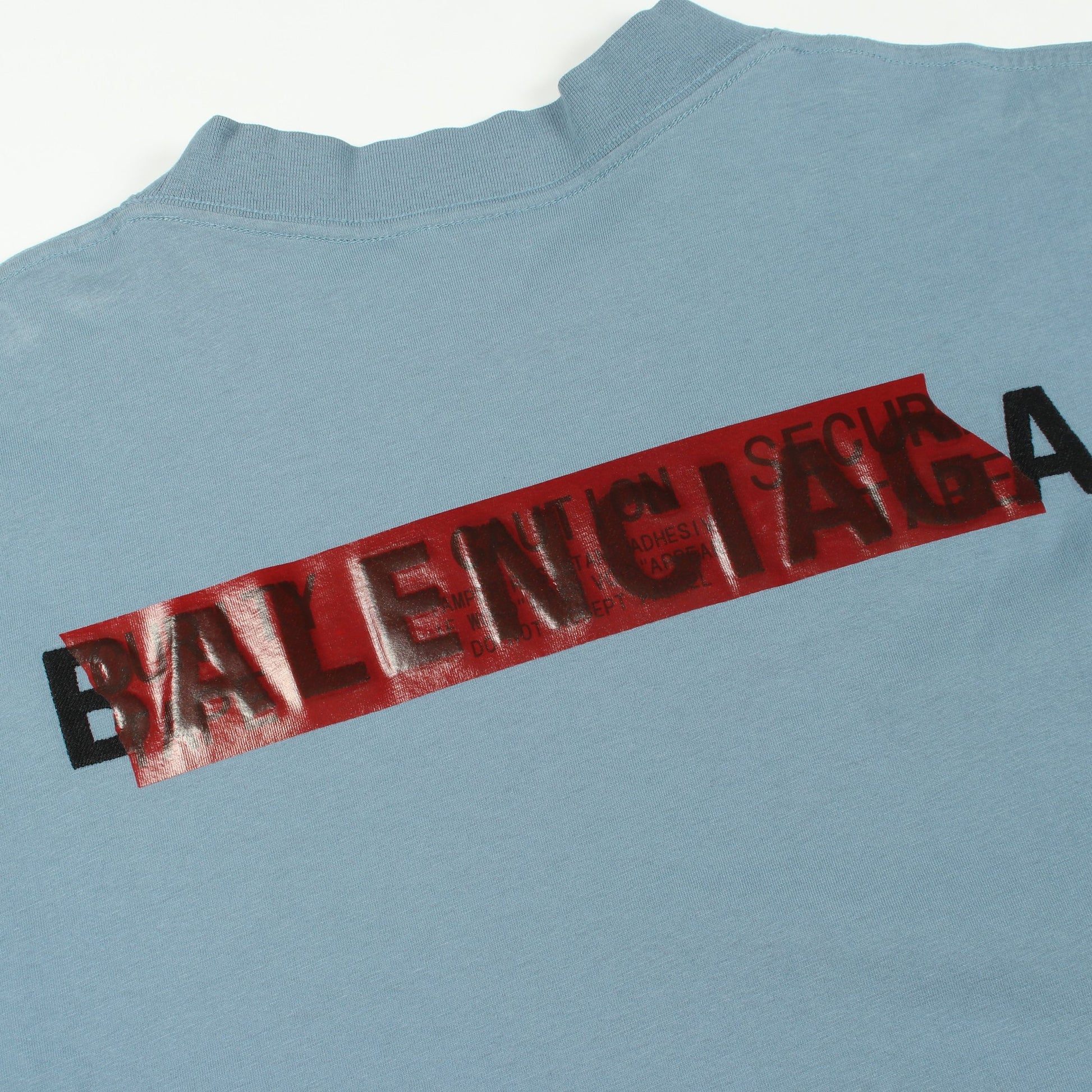 テーピングロゴ 半袖Tシャツ クルーネック コットン ライトブルー バレンシアガ トップス BALENCIAGA