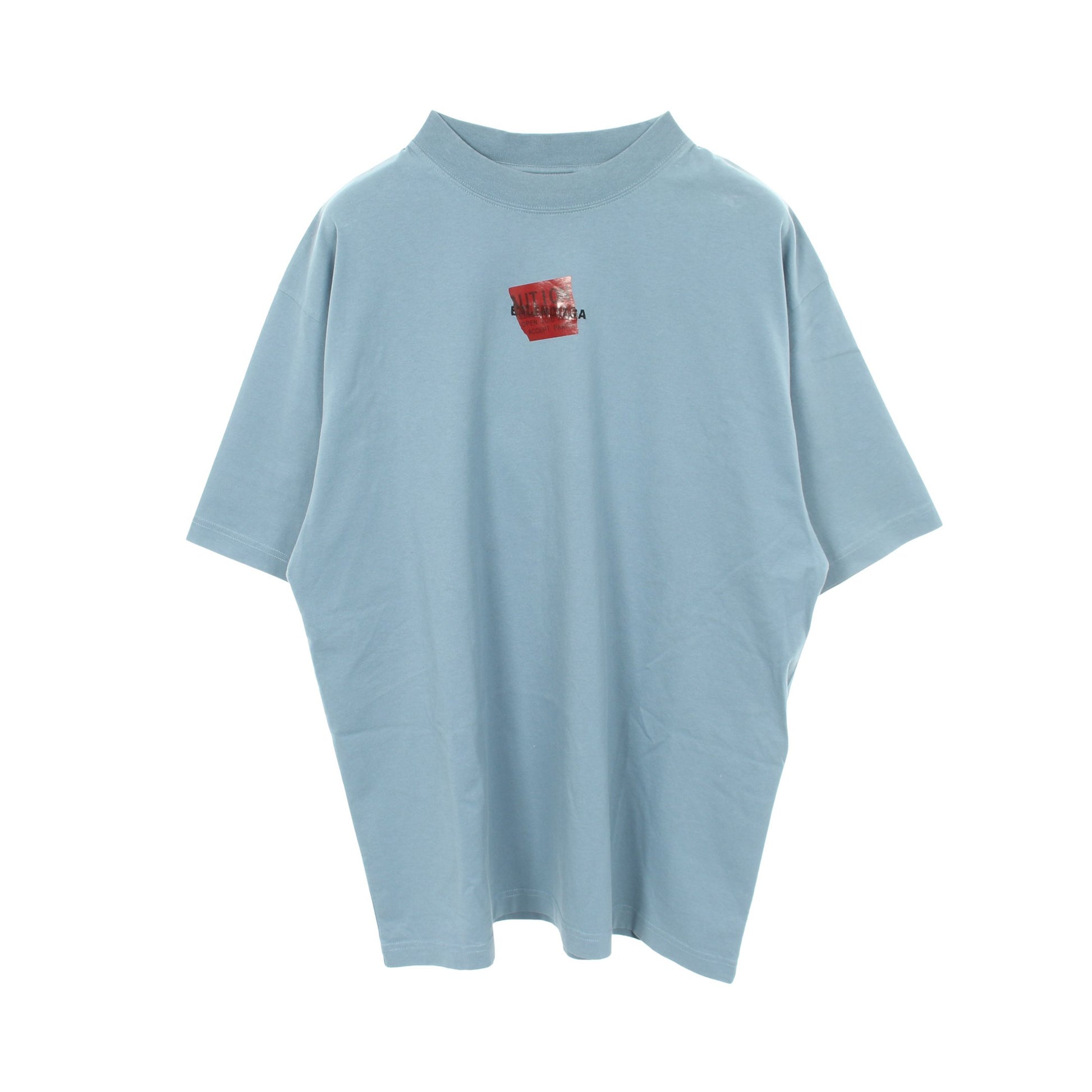 テーピングロゴ 半袖Tシャツ クルーネック コットン ライトブルー バレンシアガ トップス BALENCIAGA