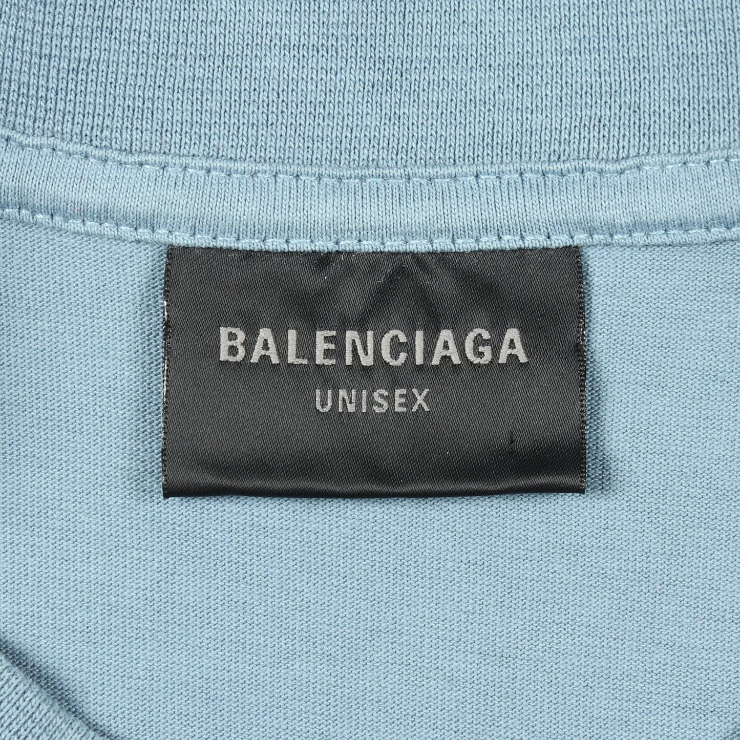 テーピングロゴ 半袖Tシャツ クルーネック コットン ライトブルー バレンシアガ トップス BALENCIAGA