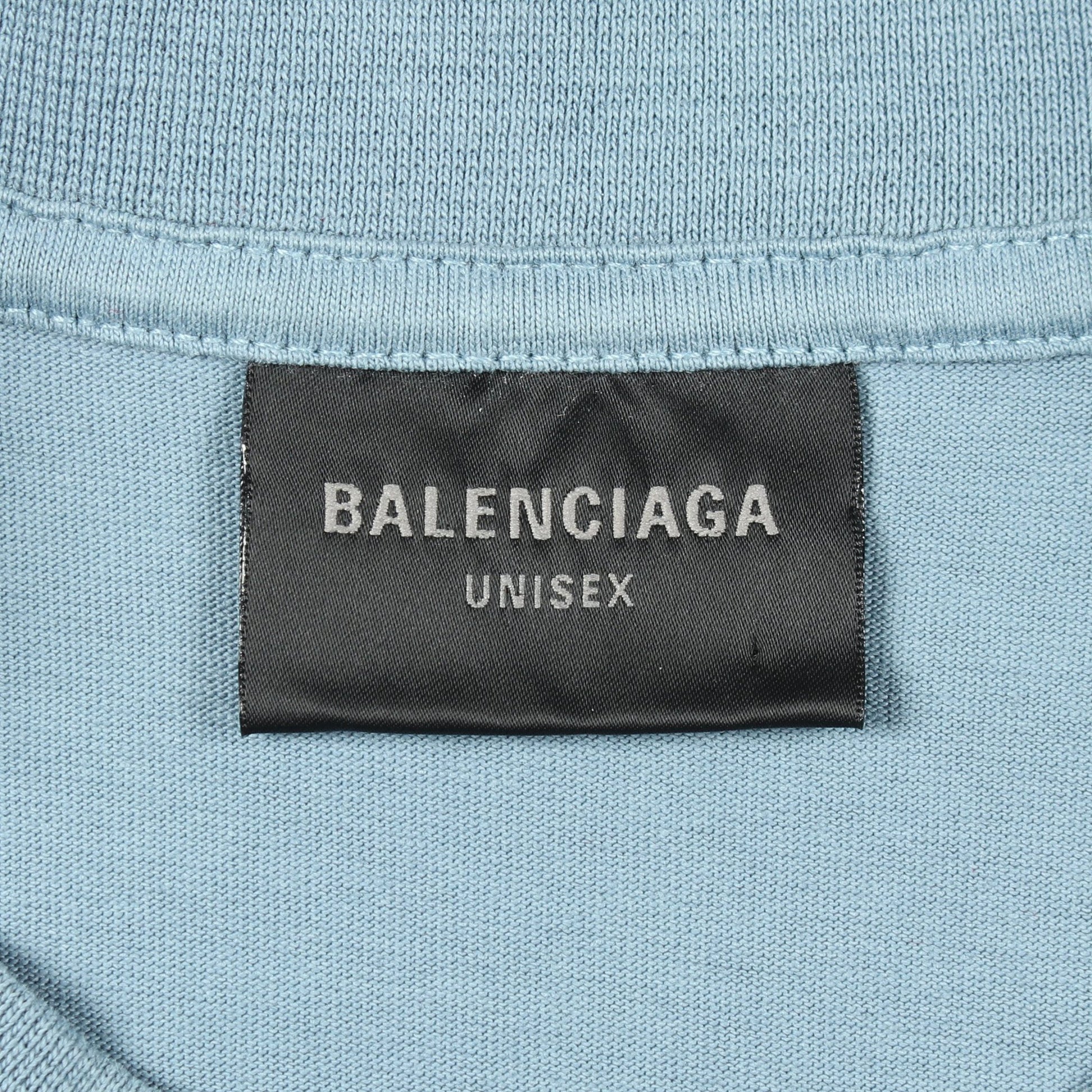 テーピングロゴ 半袖Tシャツ クルーネック コットン ライトブルー バレンシアガ トップス BALENCIAGA