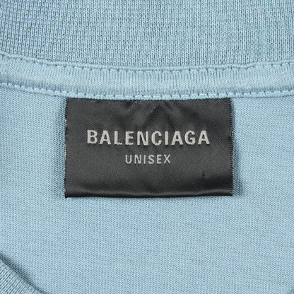 テーピングロゴ 半袖Tシャツ クルーネック コットン ライトブルー バレンシアガ トップス BALENCIAGA