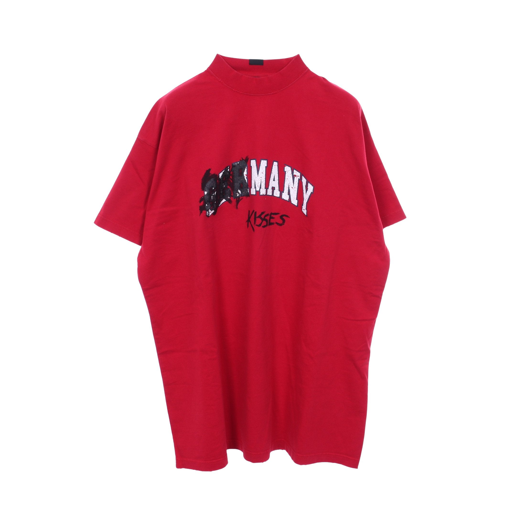 MANY KISSES 半袖Tシャツ コットン レッド ダメージ加工 バレンシアガ