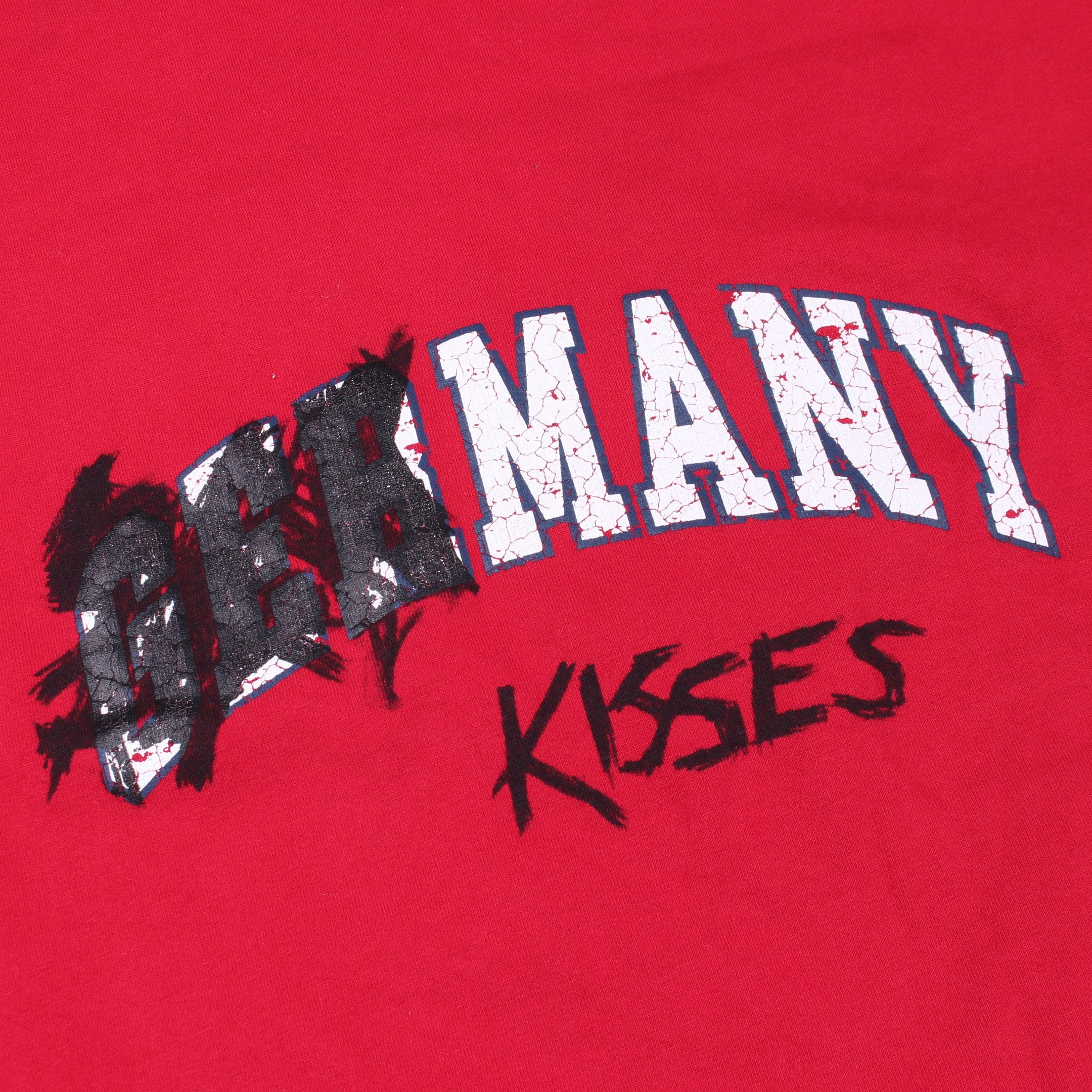 新品未使用タグ付き✨バレンシアガ GERMANY KISSロゴT 赤 MANY KISSES 半袖Tシャツ コットン レッド ダメージ加工 バレンシアガ