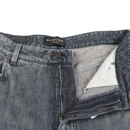 DOUBLE SIDE PANTS ダブルサイド デニムパンツ コットン インディゴブルー ダメージ加工 バレンシアガ ボトムス BALENCIAGA