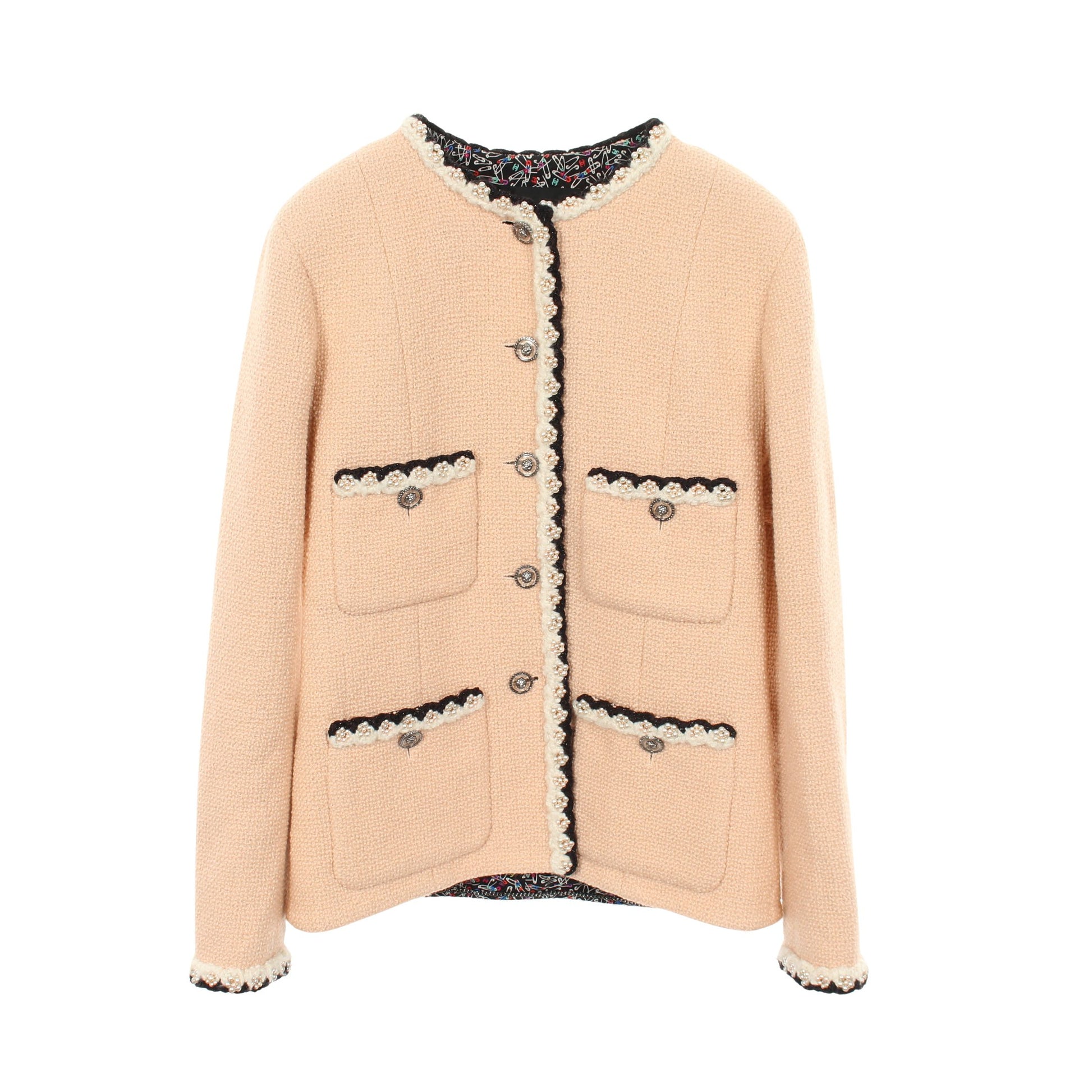 ツイード ノーカラージャケット ウール ピンクベージュ シャネル アウター CHANEL