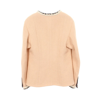 ツイード ノーカラージャケット ウール ピンクベージュ シャネル アウター CHANEL