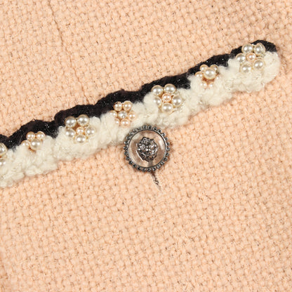ツイード ノーカラージャケット ウール ピンクベージュ シャネル アウター CHANEL