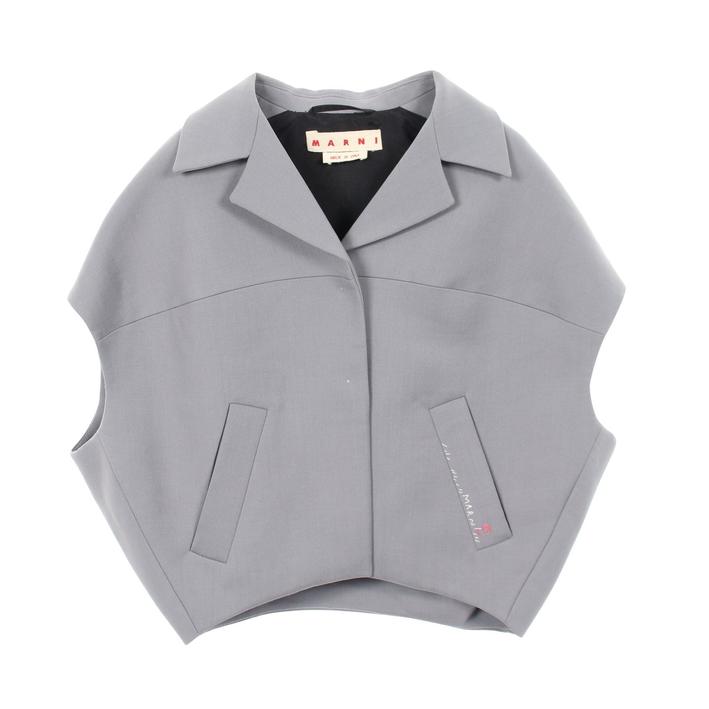 ラウンドスリーブレス ジャケット ウール モヘヤ ブルーグレー マルニ アウター MARNI