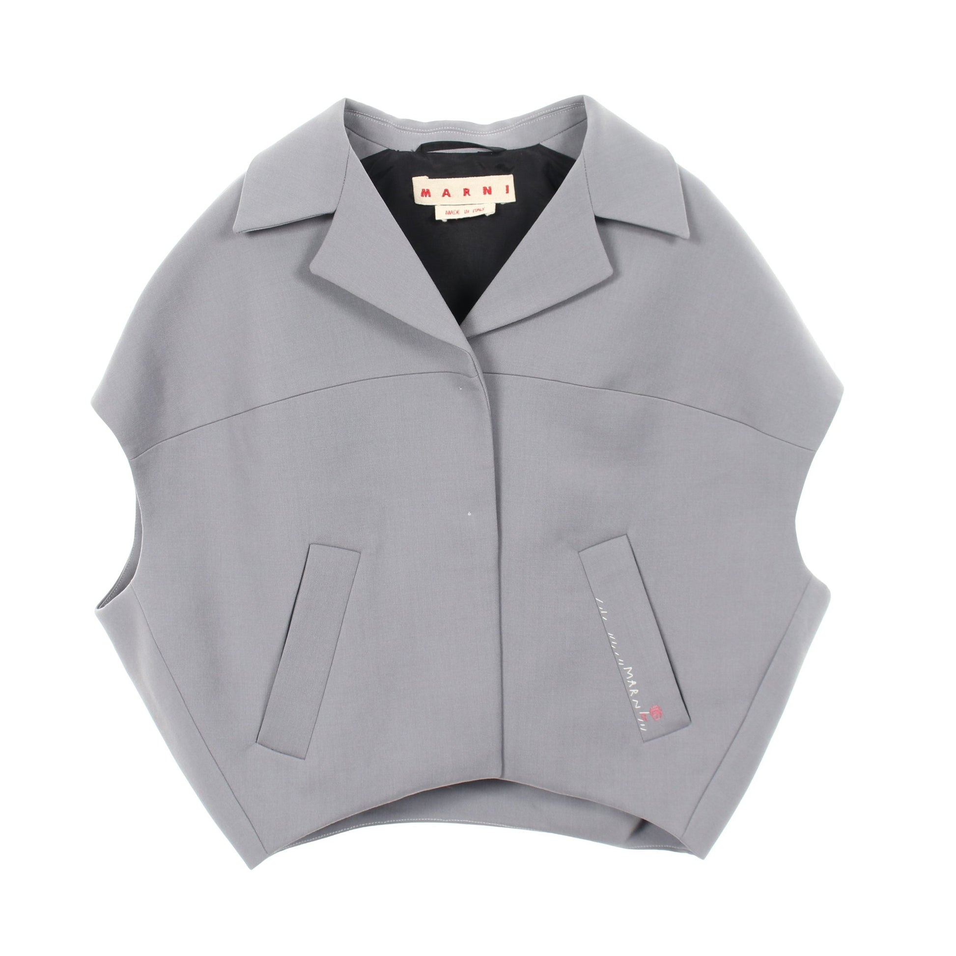 ラウンドスリーブレス ジャケット ウール モヘヤ ブルーグレー マルニ アウター MARNI