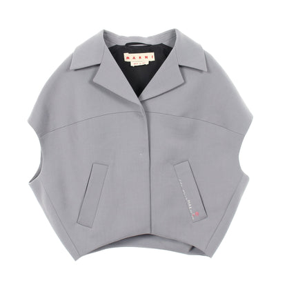 ラウンドスリーブレス ジャケット ウール モヘヤ ブルーグレー マルニ アウター MARNI
