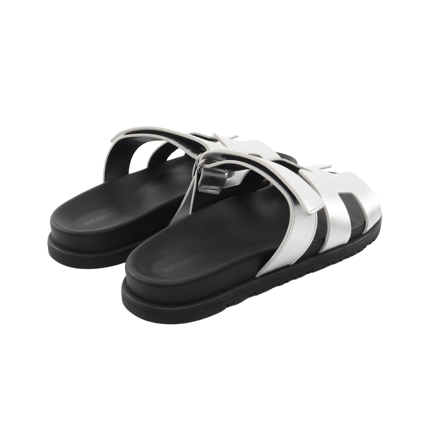 シプレ スライドサンダル レザー シルバー エルメス