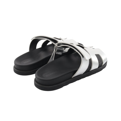 シプレ スライドサンダル レザー シルバー エルメス